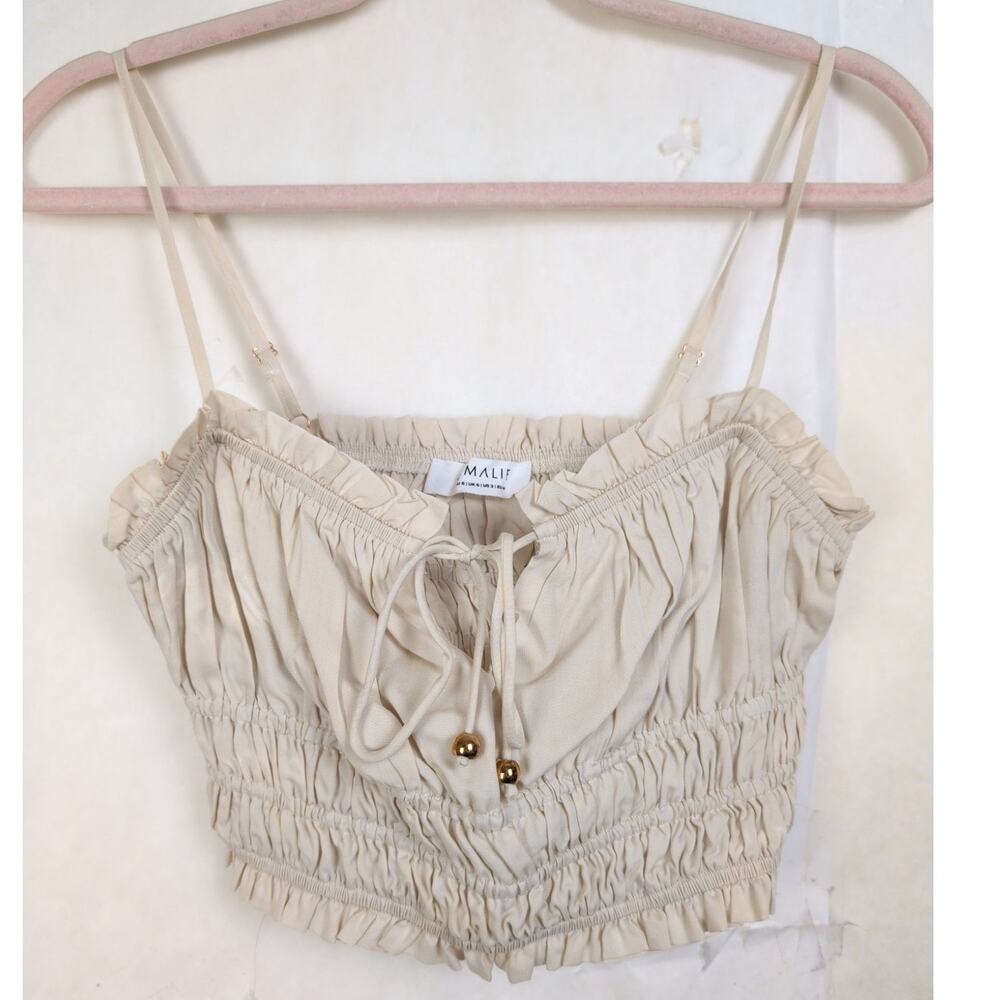 Amalie tan peasant crop top Size 2 Milk Maid Festival Coquette Boho Retro